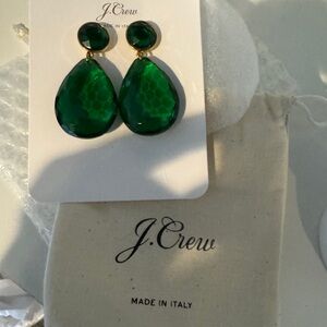 J. Crew Emerald and Gold Teardrop Earrings